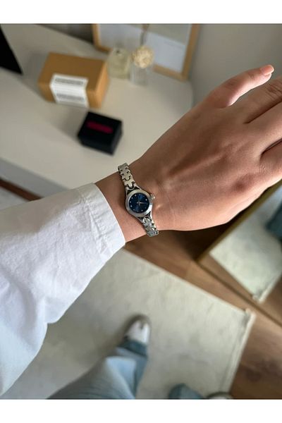 RoseandRoses Aste Puzzle Design Cord Minimal Women Wrist Watch Silver (Navy Blue Dial)