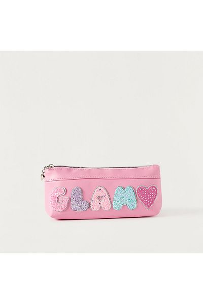 OMG Applique Detail Pencil Pouch with Zip Closure