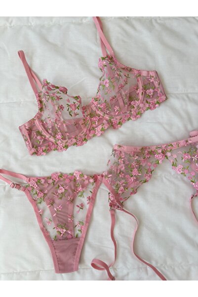 Feruzdesign Pembe Polina Balenli Jartiyer Takım