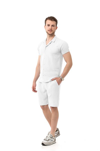 monox Set cămașă și pantaloni scurți din in mecanic pentru bărbați