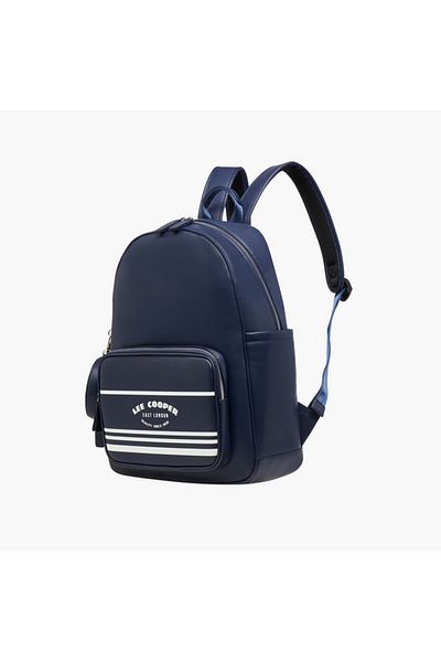 Lee Cooper Logo Print Backpack with Zip Closure and Attached Pouch - 31x13x14 cm