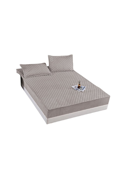 OEM Bed Sheet and 2 Pillowcases, Velvet, Quilted Topper, 180x200cm, Gray