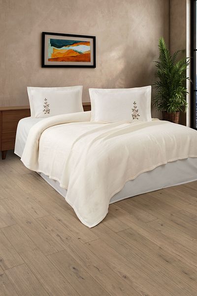 Sevim Single 3 Piece Embroidered Waffle Woven Pique Set Legacy-Cream