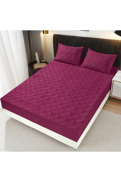 OEM Bed sheet and 2 pillowcases, Quilted Topper, Velvet, 180X200cm, Burgundy
