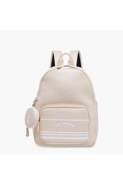 Lee Cooper Logo Print Backpack with Zip Closure and Attached Pouch - 31x13x14 cm