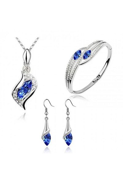 Kelan Silver Jewelry Set with Navy Blue Crystals – Pendant, Earrings and Bracelet