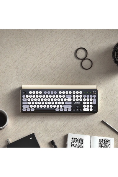 newnet -SİYAH- Renkli Retro Daktilo Kablosuz Türkçe Gaming Vintage Q Klavye