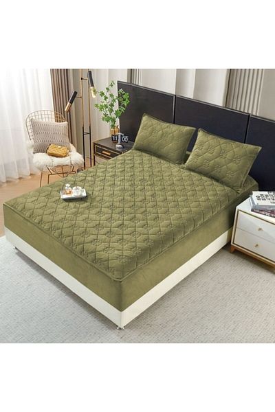 OEM Bed Sheet and 2 Pillowcases, Quilted Topper, Velvet, 160x200cm, Duck Egg Green