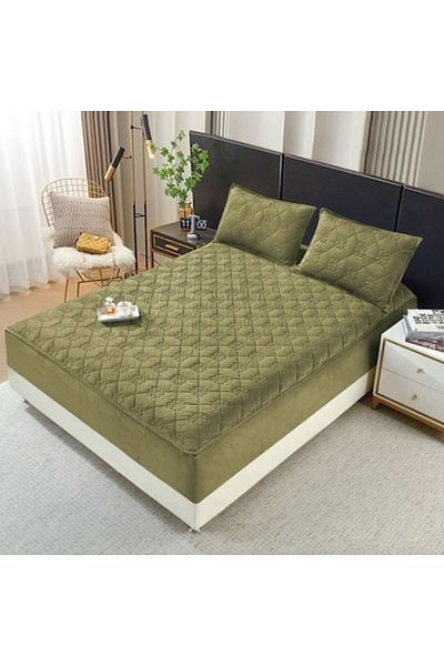 OEM Bed Sheet and 2 Pillowcases, Quilted Topper, Velvet, 160x200cm, Duck Egg Green