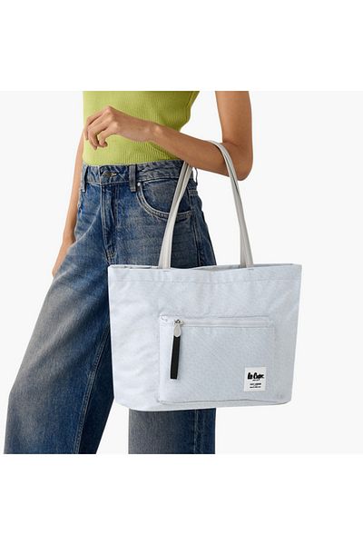 Lee Cooper Monogram Print Tote Bag with Double Handle and Zip Closure