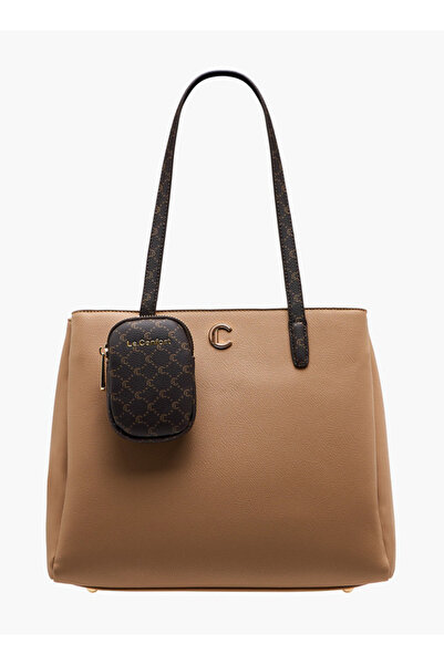 Le Confort حقيبة توت نسائية منقوشة بنقشة مونوغرام مع سحاب إغلاق وجيب - عرض 12...