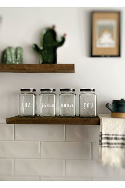 Atölye Merdiven Salt Sugar Coffee Tea Glass Jar Set 4-Piece Food Jar Set 1000Cc