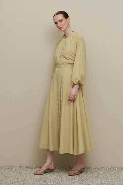 Fahhar Stripe Detailed Godeli Skirt Light Yellow