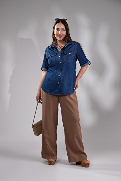 Roxxlen 1112057 Жіноча 1112057 Сорочка великого розміру з еполетами, темно-синя