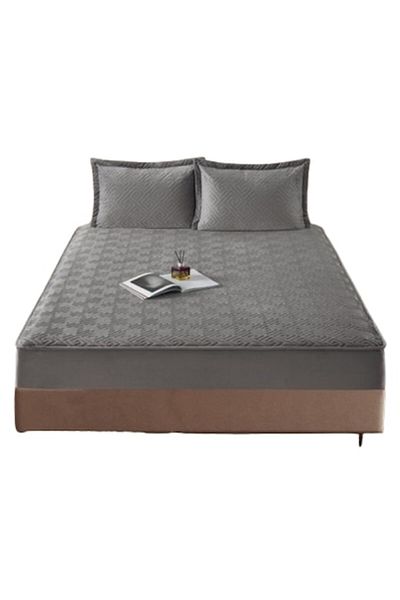 JOJO HOME Bed Cover and 2 Pillowcases, Jojo Home, Velvet, Abstract Design, Quilted Topper, 160x200cm, Grey