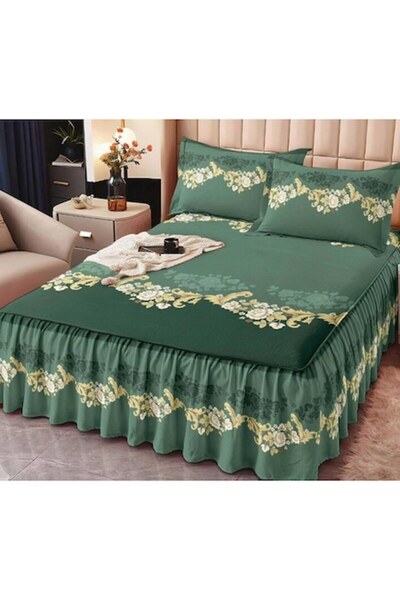 OEM Cearșaf de pat dublu cu volane, trandafiri albi, 3 piese, 2 persoane, Fin...