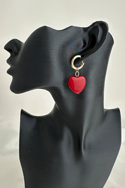 Modex Red Heart Rose Pearl Clover Detail Dangle Triple Earring Set