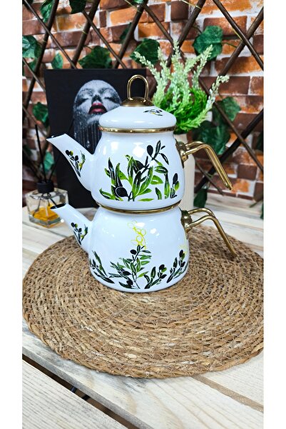 SOSYETE HOME41 EMAYE ÇAYDANLIK TAKIMI BEYAZ ZEYTİN DESENLİ 1. KALİTE KÜÇÜK BO...