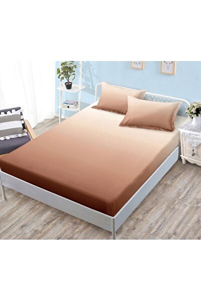 OEM Husa de pat si 2 fete de perna, cu elastic, Finet, 2 persoane, imprimeu Degrade, 180x200cm, Maro Des