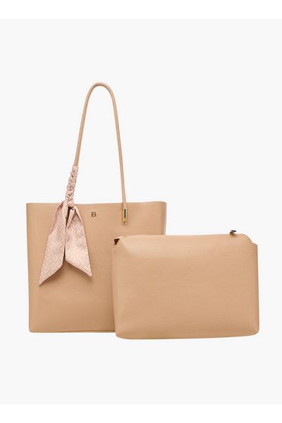 Flora Bella by Shoexpress Women Solid Tote Bag with Monogram Scarf Accent and Pouch