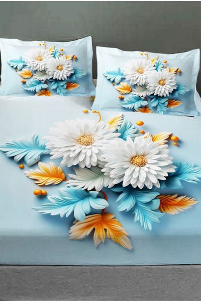 MonoHome 100% Cotton Fitted Sheet Special Design 5D Digital 60 Wire Bouquet