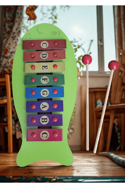 m montefair Colorful Fish Wooden Children's Metalphone / Xylophone - Educational Musical Toy (27X12 cm)