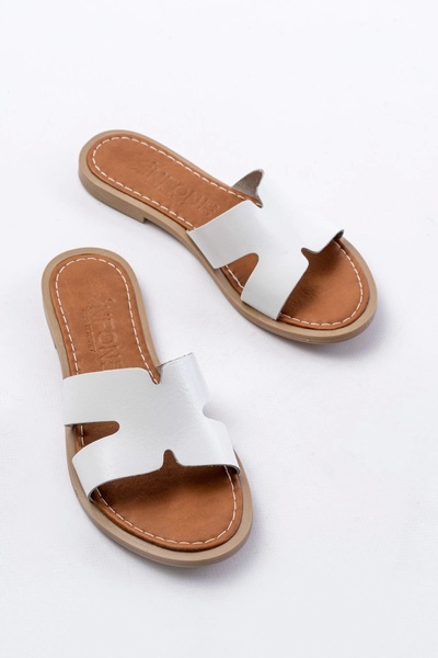 surkent 169-6100 White Orthopedic Genuine Leather Women's Slippers