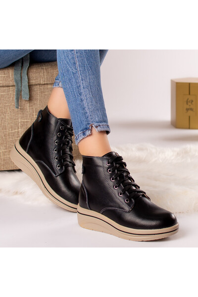 Botinelli Women's boots made of genuine leather with fur, black, 37