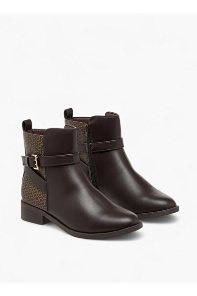 Celeste Women's Monogram Print Ankle Boots with Block Heels and Zip Closure