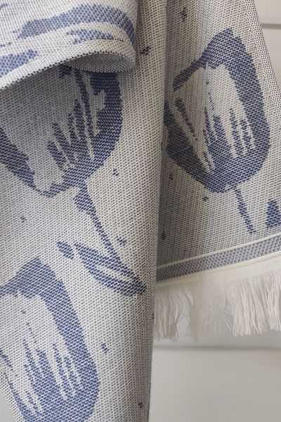 Sevim 100% Cotton Fringed Jacquard Tulip Patterned Peshtemal and Peskir Set-Indigo
