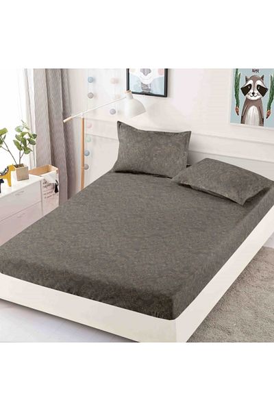 JOJO HOME Cearșaf de pat dublu cu elastic, Jojo Home, Finet, 3 piese, 2 persoane, 180x200 cm, maro