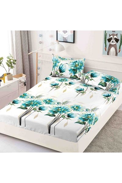 JOJO HOME Husa de pat dublu, cu elastic, Jojo Home, Finet, 3 piese, 2 persoane, 180x200cm, Imprimeu Flori Turc