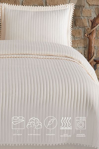 Elart Florita Bedspread Set Double (240X260 cm) Cream