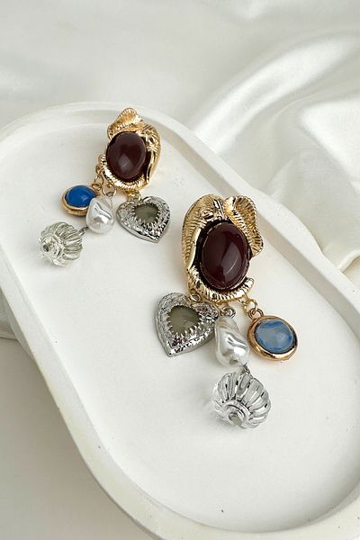 Modex Bohemian Style Brown Stone Dangle Earrings (7cm)