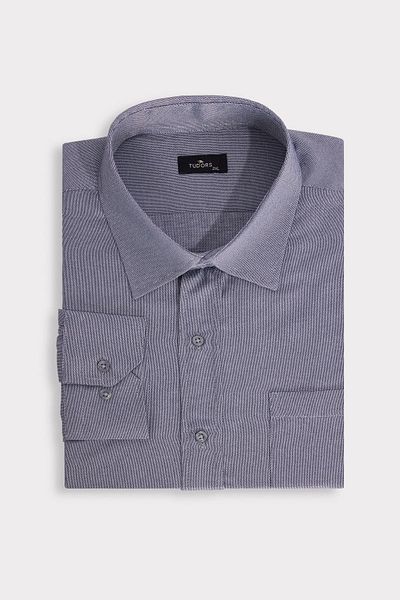 Tudors Men's Big Size Large Size Easy Iron Tie Dobby Cotton Gray Shirt