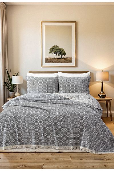 Tabu Home Anthracite Geometric Pique Bedspread