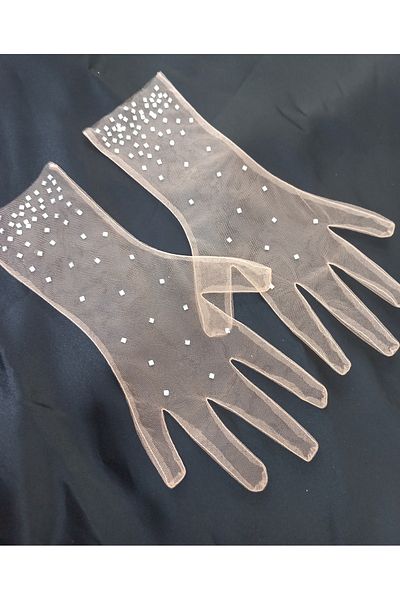 es moda shop Adeline Rhinestone Bridal Evening Dress Gloves Salmon