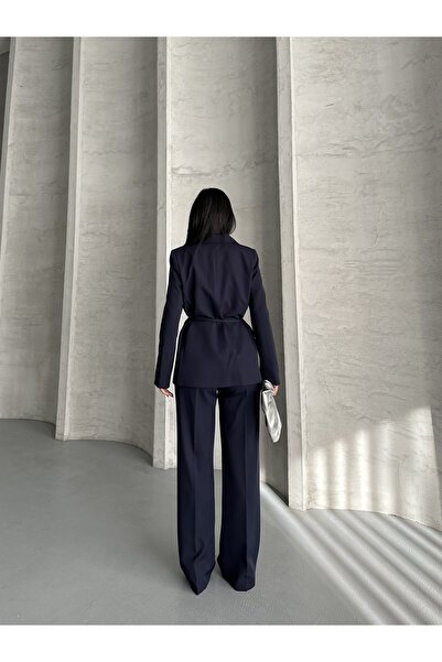 MYGİYİMİSTANBUL Belden Bağlamalı Blazer Ceket Pantolon TakımTakım Elbise
