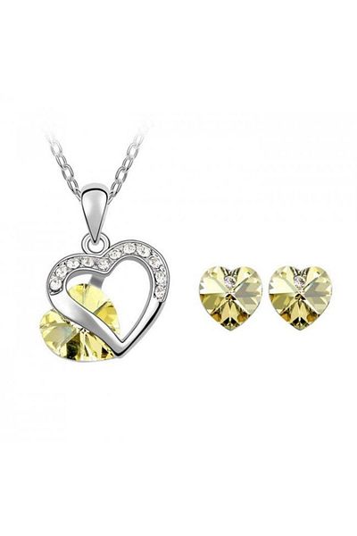 Kelan Set bijuterii elegant – lănțișor și cercei model pisică cu cristale Galben Crystal