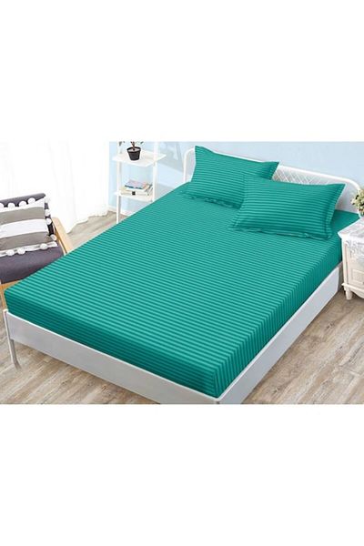OEM Cearșaf cu elastic protector și 2 fețe de pernă, Sonia-Home, Damasc, 2 persoane, Uni, 160x200 cm, Turcoaz