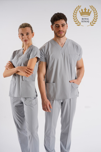 Lion Üniforma Model Dr.greys Scrubs Premium Lycra Royal în două direcții gri ...