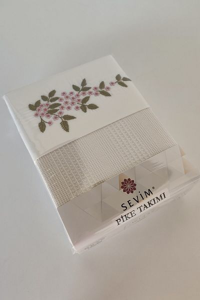 Sevim Single 3 Piece Embroidered Waffle Woven Pique Set Legacy-Cream