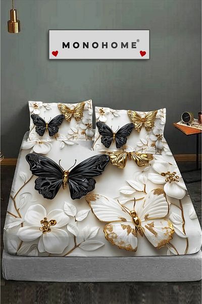 MonoHome 100% Cotton Fitted Sheet Special Design 5D Digital 60 Wire Butterfly