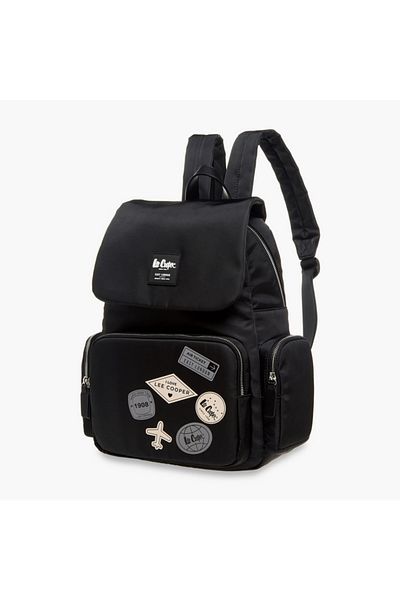 Lee Cooper Logo Applique Backpack with Adjustable Straps and Zip Closure - 13x30x40 cm