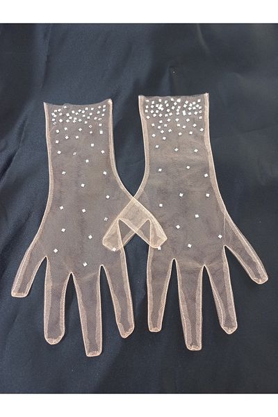 es moda shop Adeline Rhinestone Bridal Evening Dress Gloves Salmon