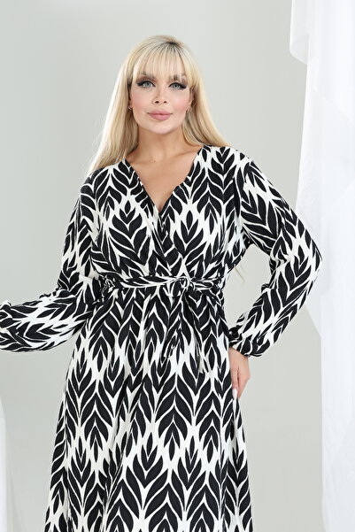 şuranur Birumucuk Dress with Belt and Seat Elastic Summer Patterned 2XL 6XL