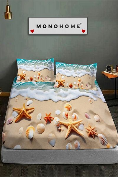 MonoHome 100% Cotton Fitted Sheet Special Design 5D Digital 60 Wire Sea Stars