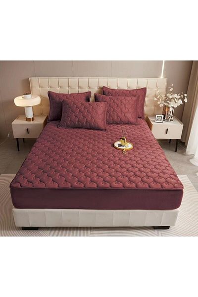 OEM Bed Sheet and 2 Pillowcases, Velvet, Quilted Topper, 160x200cm, Bordeaux