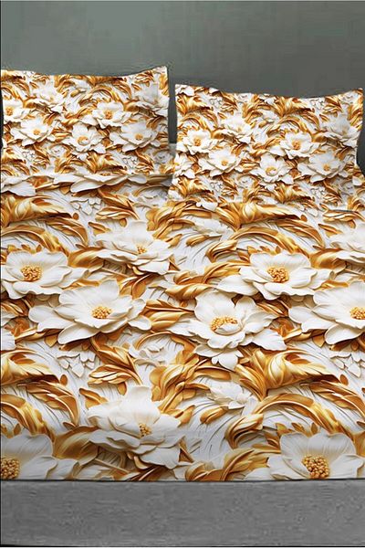 MonoHome 100% Cotton Fitted Sheet Special Design 5D Digital 60 Wire Gold
