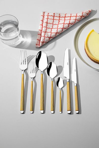 Nehir Maria Gold Satin 12 Person 84 Piece Leather Cutlery Set